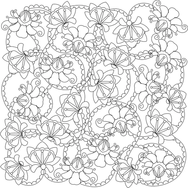 定型化された黒と白手描き花模様、アンチ ストレス、ベクトル — ストックベクタ