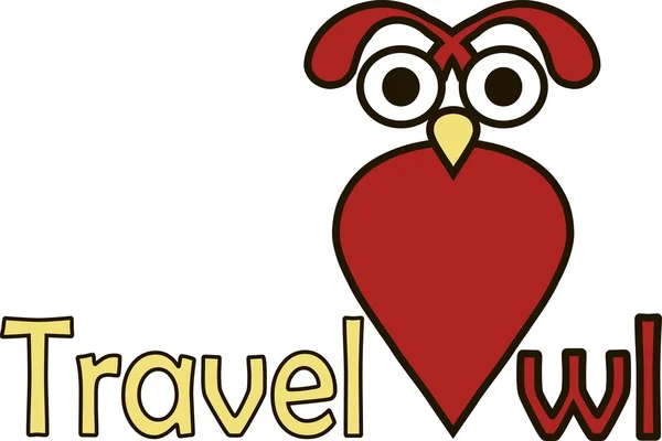 Rood, zwart, geel logo voor de reisindustrie reizen uil op wit, vectorillustratie — Stockvector