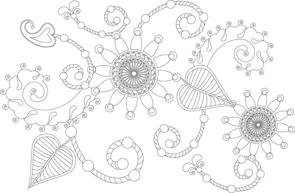 Zentangle 様式の花黒と白手描きのベクトル図 — ストックベクタ