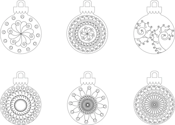 Černá a bílá ručně kreslené vánoční koule, proti stresu, vektorové ilustrace — Stockový vektor