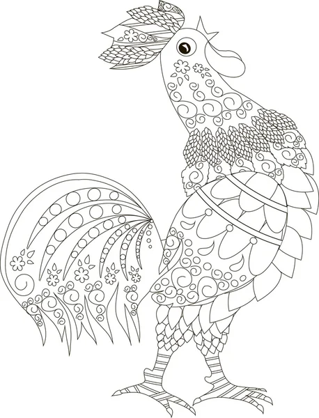 Zentangle stylized cock is crows, black and white hand drawn vector illustration — Stock Vector