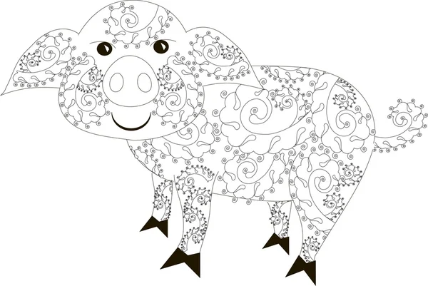 Zentangle stilisierte Schwein schwarz-weiß Hand gezeichnet Vektor Illustration — Stockvektor