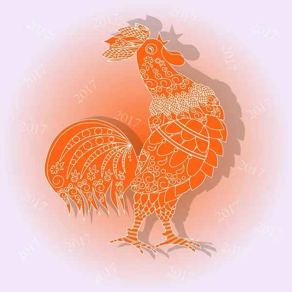 Cartão de parabéns Ano Novo 2017, galo vermelho corvo com ornamento branco, ilustração vetorial — Vetor de Stock