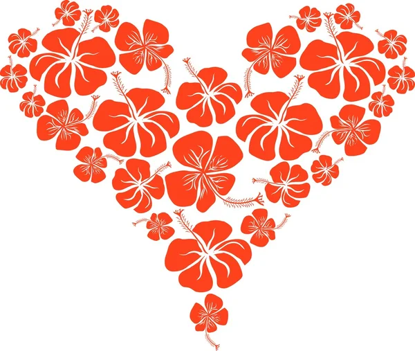 Coração de flor de hibisco, flores vermelhas sobre branco, ilustração vetorial —  Vetores de Stock