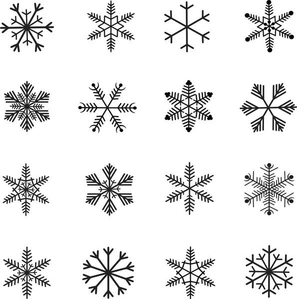 Sneeuwvlokken pictogrammenset, zwart / wit vectorillustratie — Stockvector