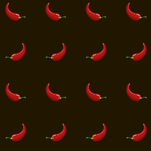 Naadloze achtergrond schilderij rode hete chilipepers op zwart, vectorillustratie — Stockvector