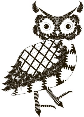 Stilize siyah beyaz baykuş, elle çizilmiş, vektör çizim