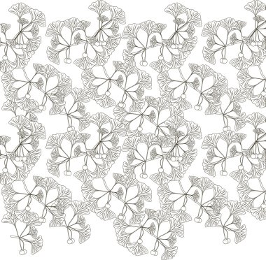 Sorunsuz imkanı yapraklar ve meyve ginkgo desen, beyaz ve siyah vektör çizim