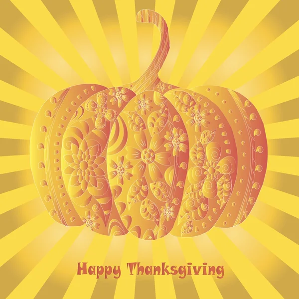 Kutlama kartı Şükran gününüz kutlu olsun. Stilize süs portakal altın yükselir arka planda, vektör çizim kabak — Stok Vektör
