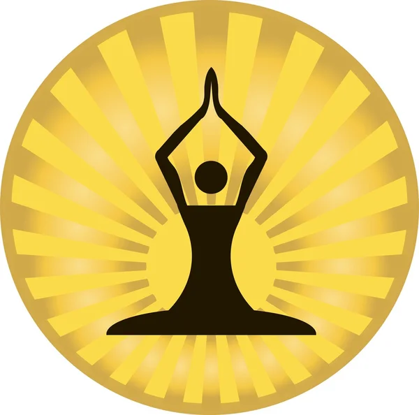 Yoga şekil güneş logosu. Sun rise arka plan, vektör çizim üzerinde siyah siluet — Stok Vektör