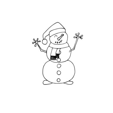 Kardan adamların mürekkep kutusu monokrom çizimi. El çizimi kış tatili illüstrasyon nesnesi web için izole edilmiş, yazdırmak için