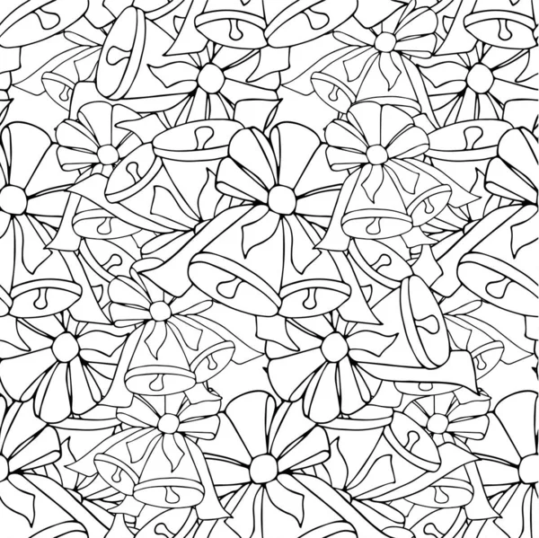 Christmas Bells Ink Monochrome Sketch Seamless Pattern Hand Drawn Winter — Stock Vector