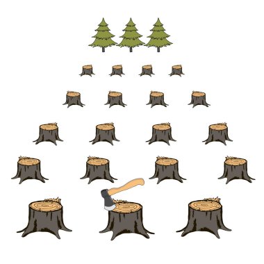 Felled spruce forest hemp ax ecological concept art design stock vector illustration for web, for print clipart