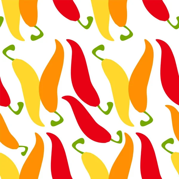 Czerwony Gorący Papryka Chili Bezszwowy Wzór Czerwony Pomarańczowy Żółty Pieprz — Wektor stockowy
