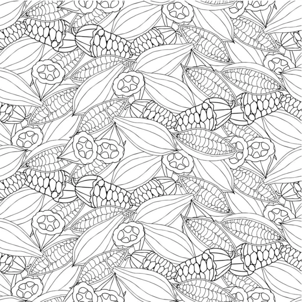 Cacao Bean Monochrome Sketch Seamless Pattern Art Design Stock Vector — Stock Vector