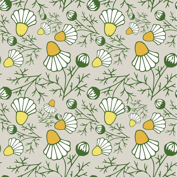 Patrón Sin Costuras Manzanilla Flor Blanca Amarilla Sobre Diseño Arte — Vector de stock