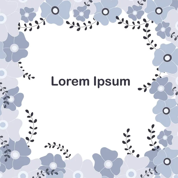 カラフルな青い花のフレーム ロレムIpsumアートデザイン要素株式ベクトルのイラストのためのウェブ — ストックベクタ