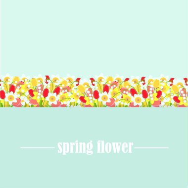 Bahar çiçeği arka planı. Laleler mavi sanat tasarımı vadisinin zambakları web için stok vektör illüstrasyonları, baskılar için