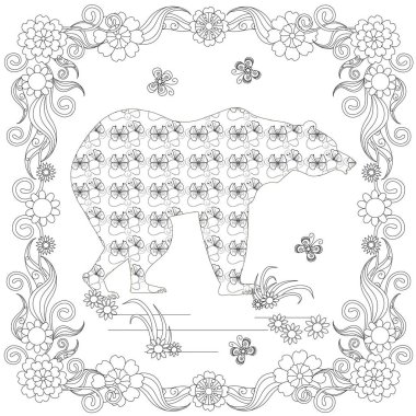 Renklendirme sayfası için çiçek çerçevesi, baskı için tasarım elementi antistress monokrom stok vektörü illüstrasyonuName