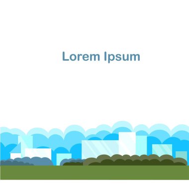 Şehir manzarası tasarım elementleri düz tasarım mavi gri arka plan Lorem Ipsum hisse senedi çizimi web için, baskı için