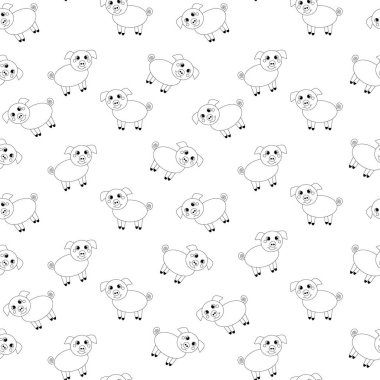 Domuz dikişsiz monokrom deseni. Çiftlik hayvanı şirin tasarım element tasarımı web, baskı ve kumaş baskısı için stok vektör çizimi