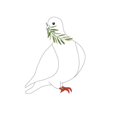 Gagasında zeytin dalı olan beyaz barış güvercini. Web, baskı ve kumaş baskısı için sanat tasarımı ögesi stok vektör çizimi