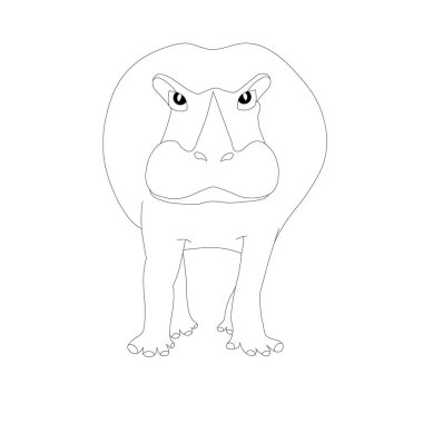 Hippo karikatürleri monochome scetch sanat düz tasarım element vektör çizimi web için, yazdırma