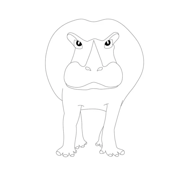 Kartun Hippo Monokrom Scetch Seni Desain Datar Elemen Saham Vektor - Stok Vektor