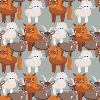 Keçi atı koyunları kusursuz desenli sanat tasarımı web için, baskı için, kumaş baskısı için, duvar kağıdı için stok vektör çizimi