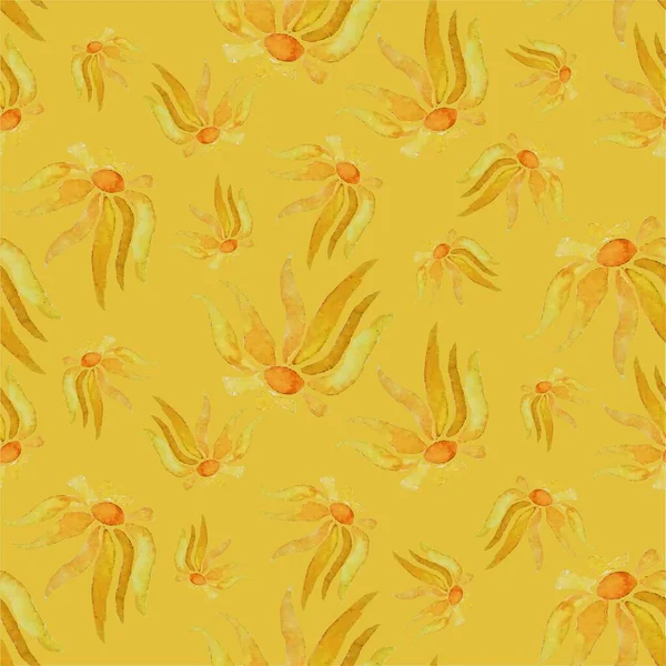 Желтые Цветы Рудбекии Желтом Бесшовном Рисунке Векторная Иллюстрация Печати Печати — стоковый вектор