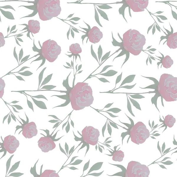 Flores Rosadas Blanco Patrón Sin Costuras Diseño Arte Stock Vector — Archivo Imágenes Vectoriales