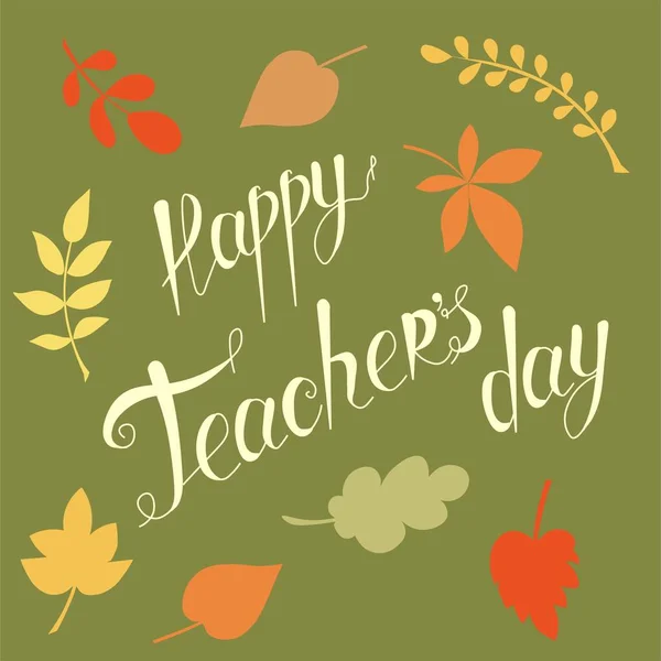 Happy Teachers Day Banner Green Background Lettering School Web Print — Stock Vector