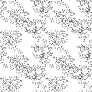 Kusursuz çiçek deseni. Web için, baskı için, kumaş baskısı için, keten için, boyama kitabı için arkaplan oluşturulmadığı sürece tek renkli taslak ana hatları