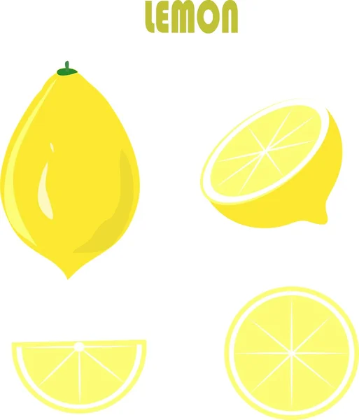 Citron jaune, racines vertes, feuilles, sur fond blanc, dessin à la main, peinture — Image vectorielle