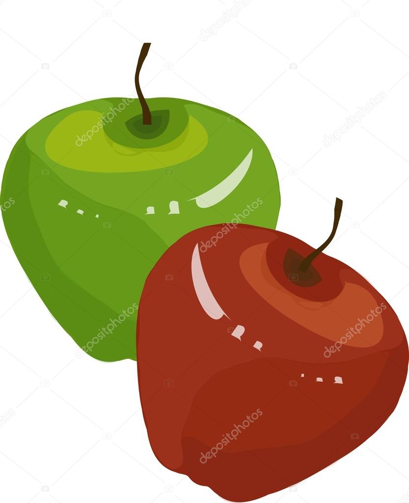Radici di mela verde rosso marrone su sfondo bianco disegno a mano pittura Mangiare sano frutta biologico packaging design prodotto che impacca