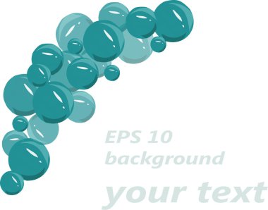 Blue shiny balls on white background, hand draw, design element, place for text