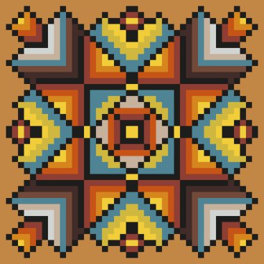 Çiçek piksel sanat deseni açık kahverengi renkli sıcak renk