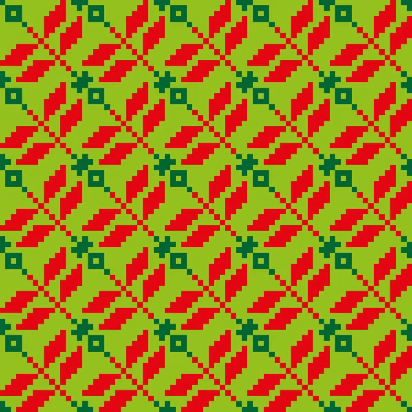 Bright seamless floral pattern with red and green elements on a green background — Stockvector