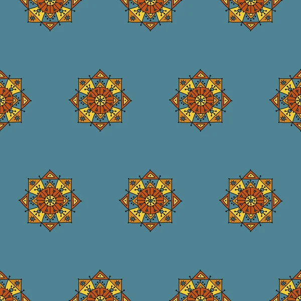 Seamless pattern with ethnic rosettes on a blue background — Stockvector