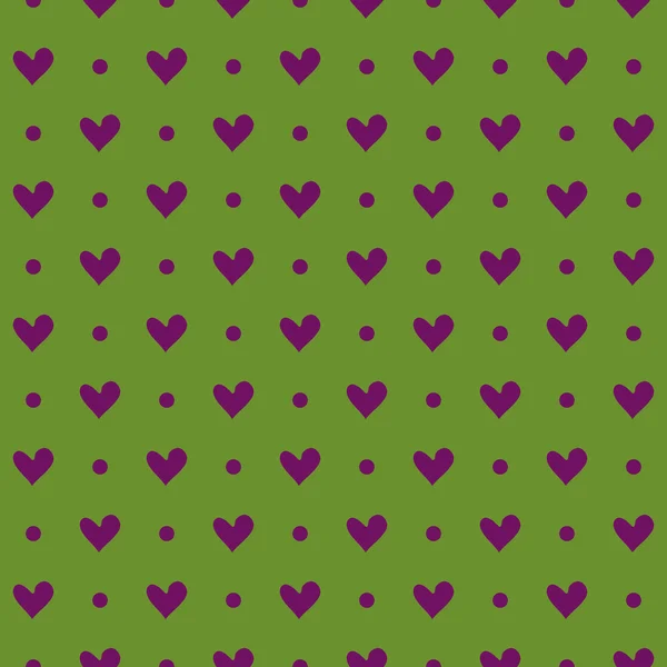 Violette Herzen und Punkte auf grünem Hintergrund — Stockvektor