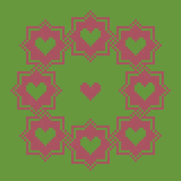 Stitch wreath pattern with hearts — Stockvector