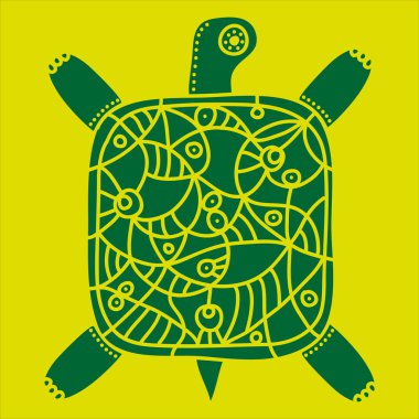 Dekoratif Yeşil Kaplumbağa ile sarı bir arka plan üzerinde süsleme