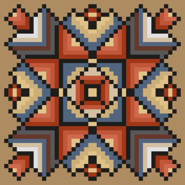 Açık kahverengi arka planı üzerinde doygunluğu azaltılmış renklerde çiçek desenli dikiş