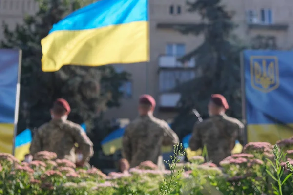 Житомир Україна Серпня 2020 Марш Захисників Парад Житомирі Українським Прапором — стокове фото