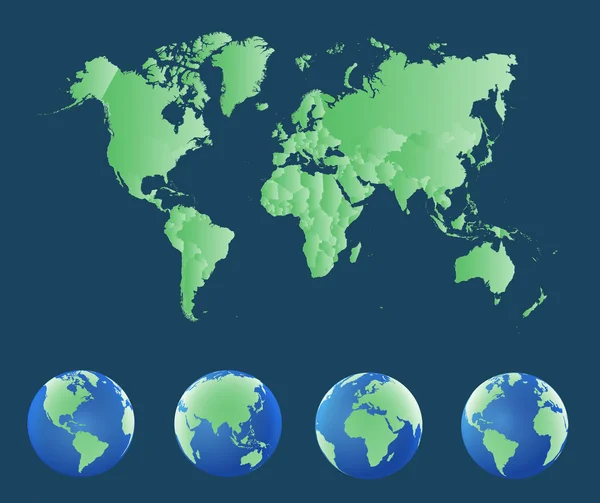 Carte du monde avec Globes détaillée modifiable . — Image vectorielle