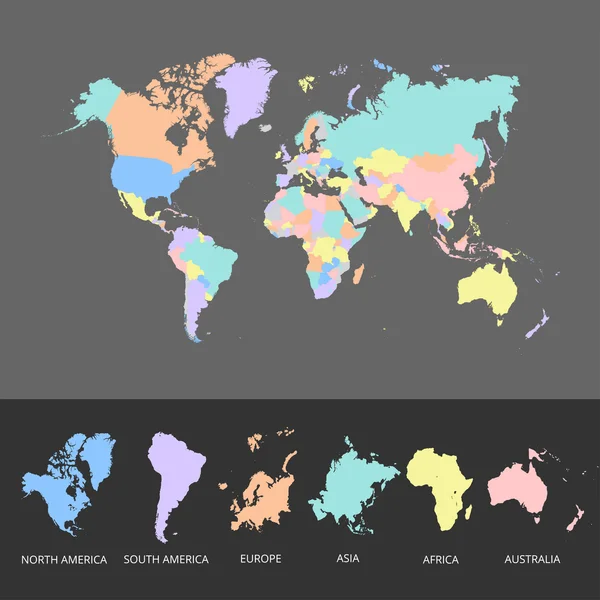 Mapa do Mundo com Globos detalhado editável . — Vetor de Stock