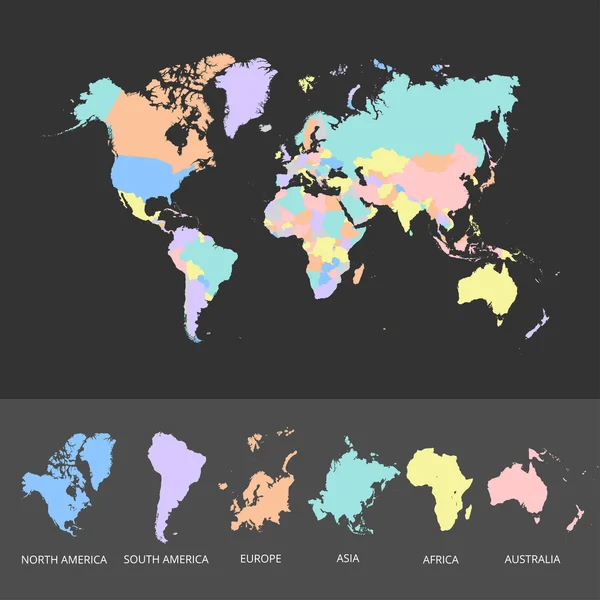 Mapa del mundo con globos editables detallados . — Vector de stock