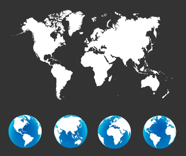 Карта мира с подробными редактируемыми глобусами . — стоковый вектор