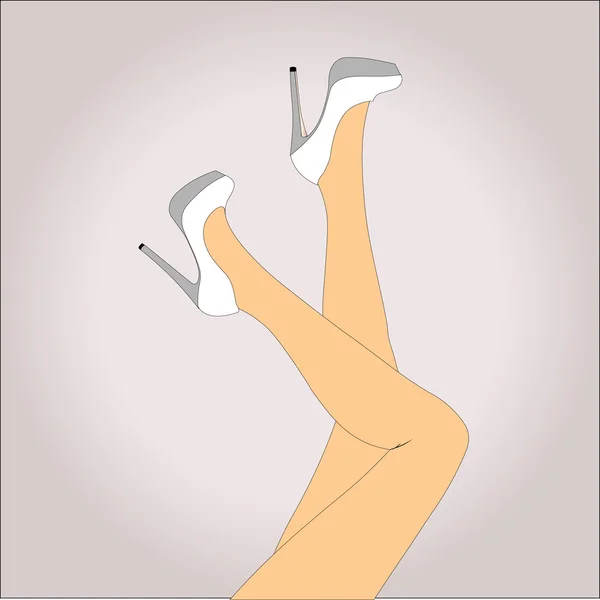 Hermosas piernas femeninas con tacones blancos. Ilustración vectorial . — Archivo Imágenes Vectoriales