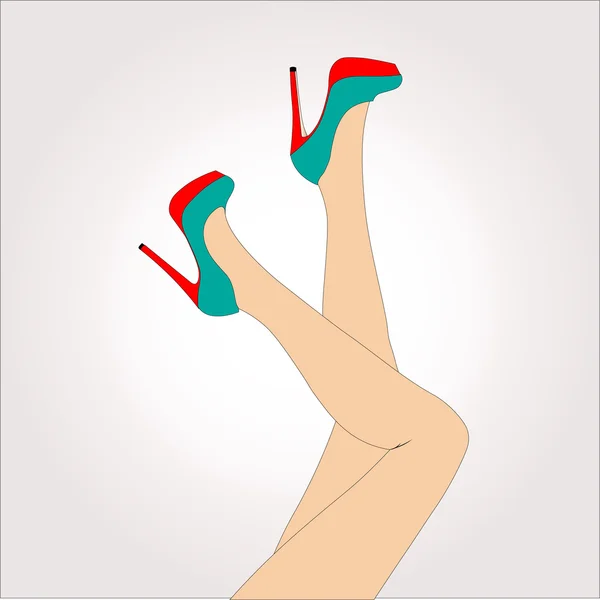 रंगीबेरंगी टाचांसह सुंदर महिला पाय. व्हेक्टर स्पष्टीकरण . — स्टॉक व्हेक्टर